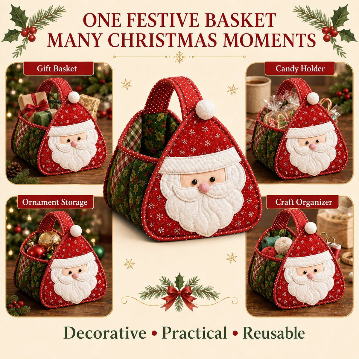 Christmas Quilted Carry Basket – DIY Sewing Kit & Finished Basket
