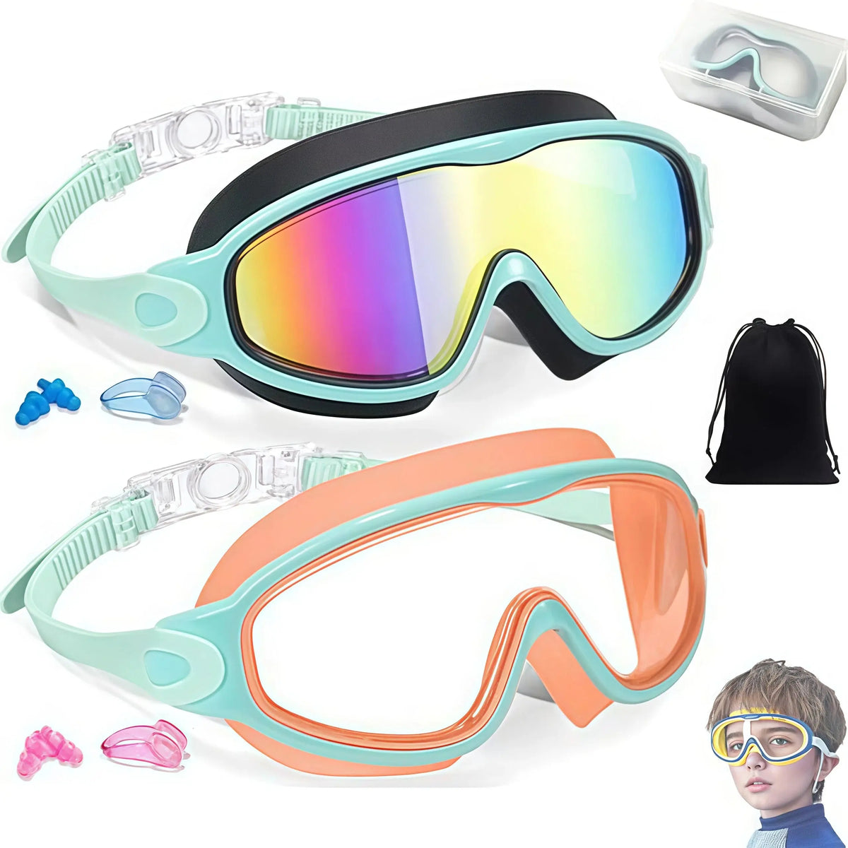 Season Hot Seller! Summer Must-Have 2-Pack Kids Swim Goggles