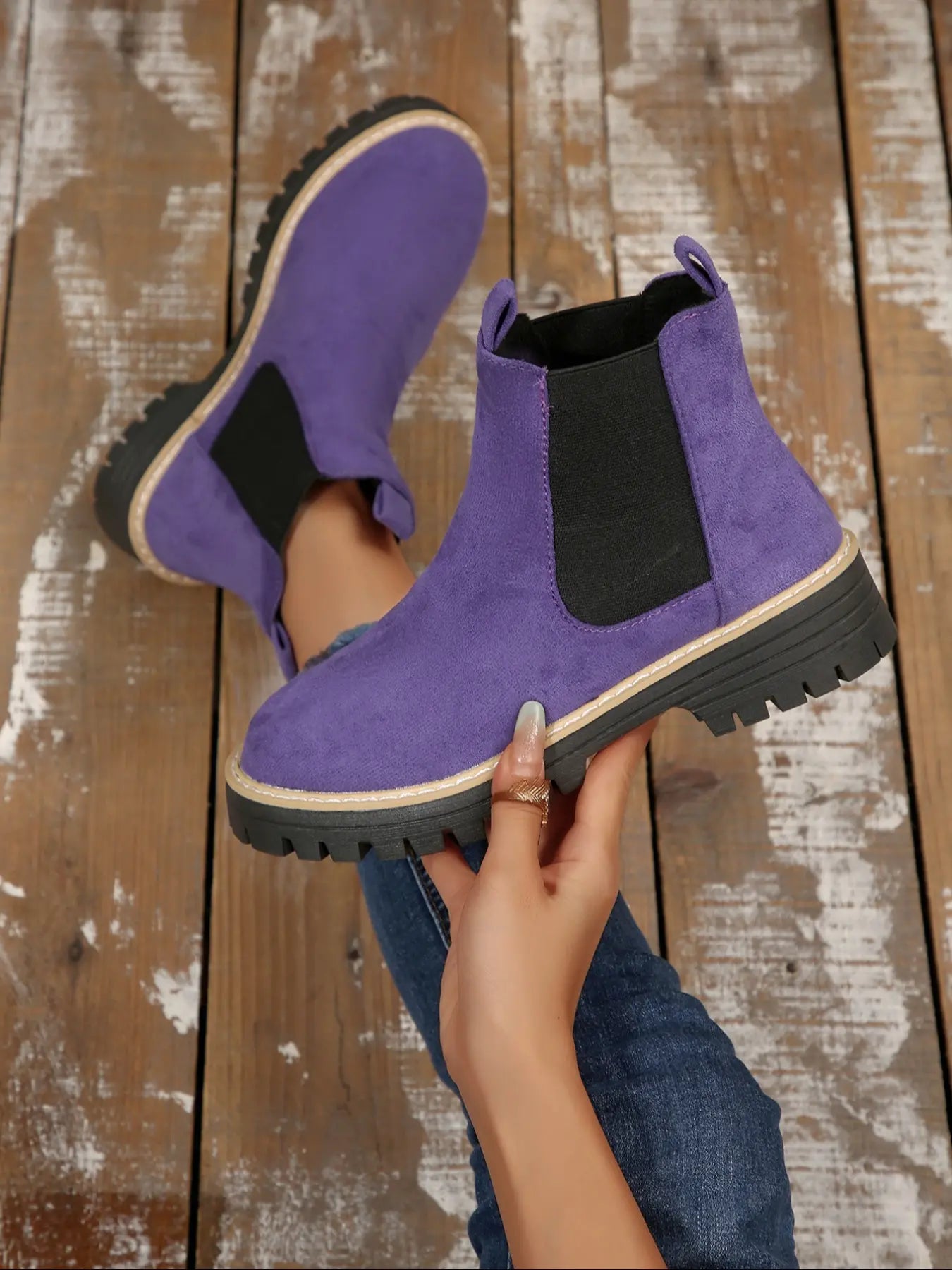 Women's Suede Ankle Boots – Chunky Sole, Non-Slip, Lightweight