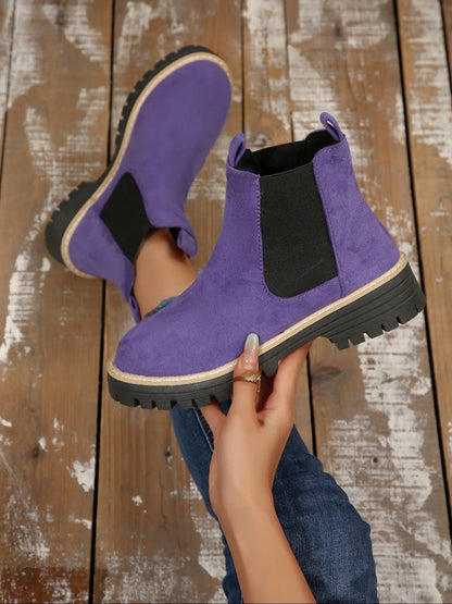 Women's Suede Ankle Boots – Chunky Sole, Non-Slip, Lightweight