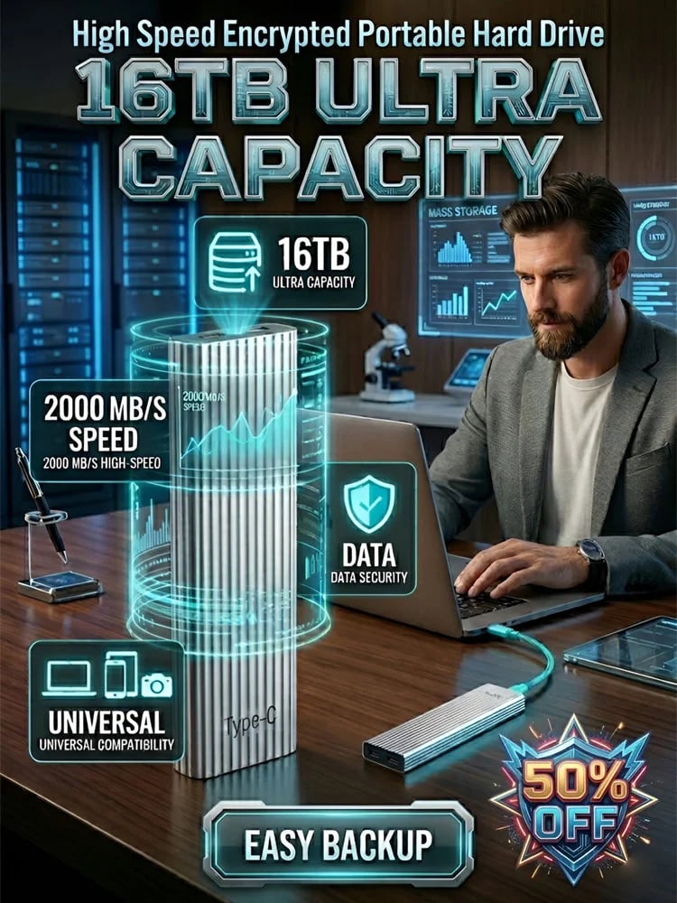 Flash Sale 50K+ SOLD! Almost Gone-16TB Large-Capacity Type-C Portable Mini SSD