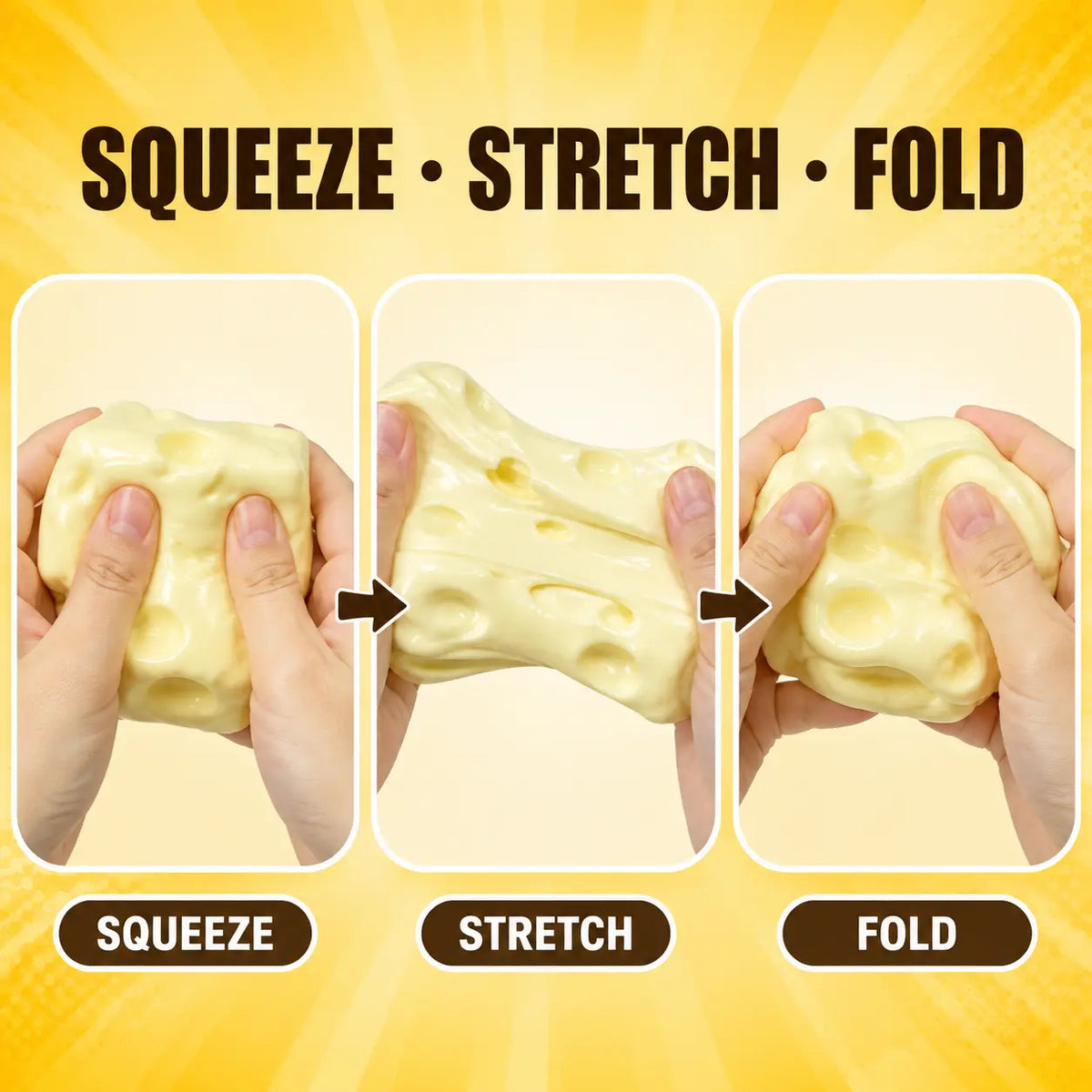 Cheese Cube Squishy Toy, Soft Moldable Petroleum Jelly-Filled Squeeze Ball