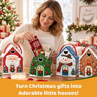 Christmas Cottage Handle Gift Box — 5 Festive Designs, House‑Shaped Packaging with Carry Handle