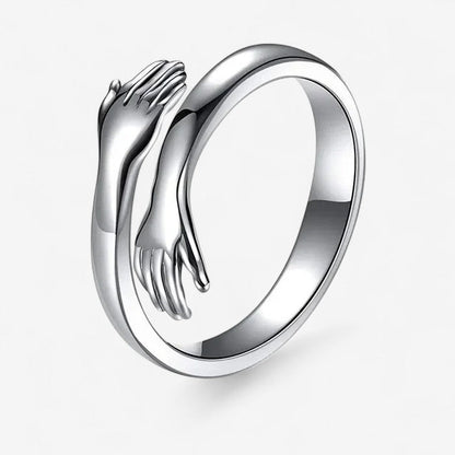 Adjustable Open Ring with Interlocking Hands