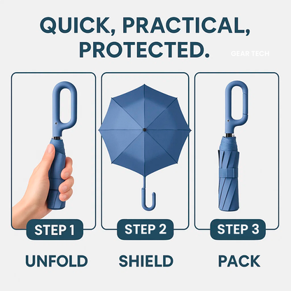 Automatic Folding Windproof Umbrella with Clip Handle