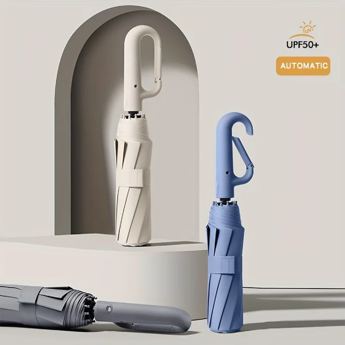Automatic Folding Windproof Umbrella with Clip Handle