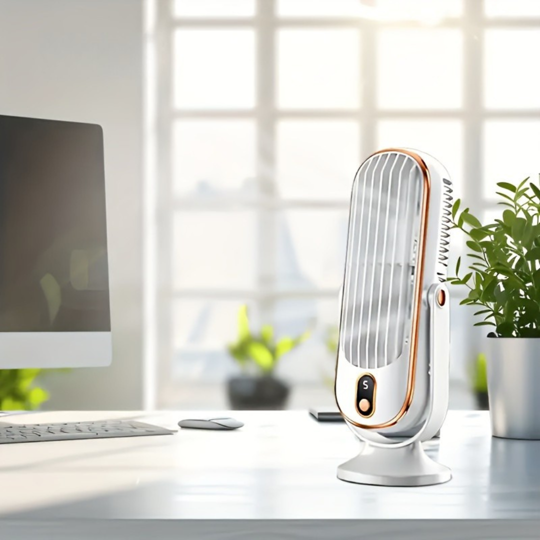 AeroLux Elite Personal Fan | Dual Motor, USB Rechargeable, Quiet & 720°