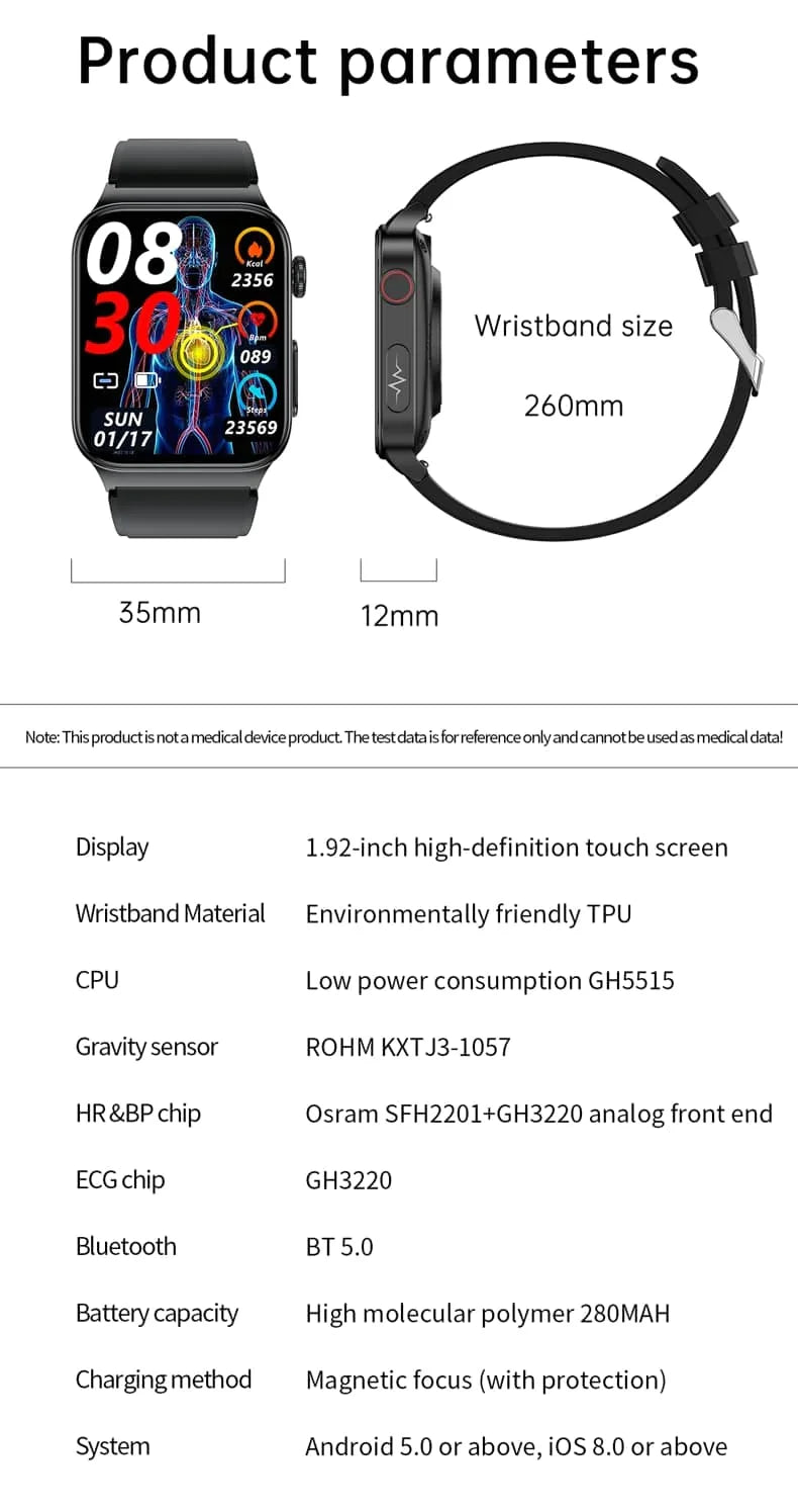 AeroPulse Smartwatch With ECG And Glucose Tracker 1.83 Inch HD Screen