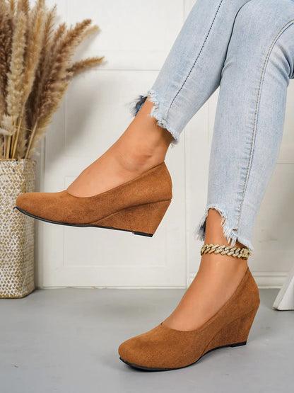 Women's Velvet Shoes – Wedge, Low Heel, Slip-On