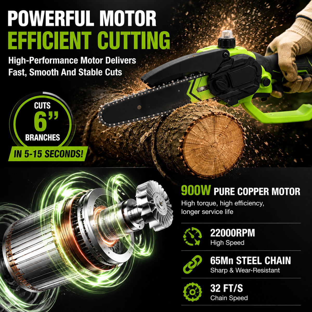 Mini Chainsaw 8-Inch Portable Electric Chainsaw for Tree Trimming & DIY URL Handle