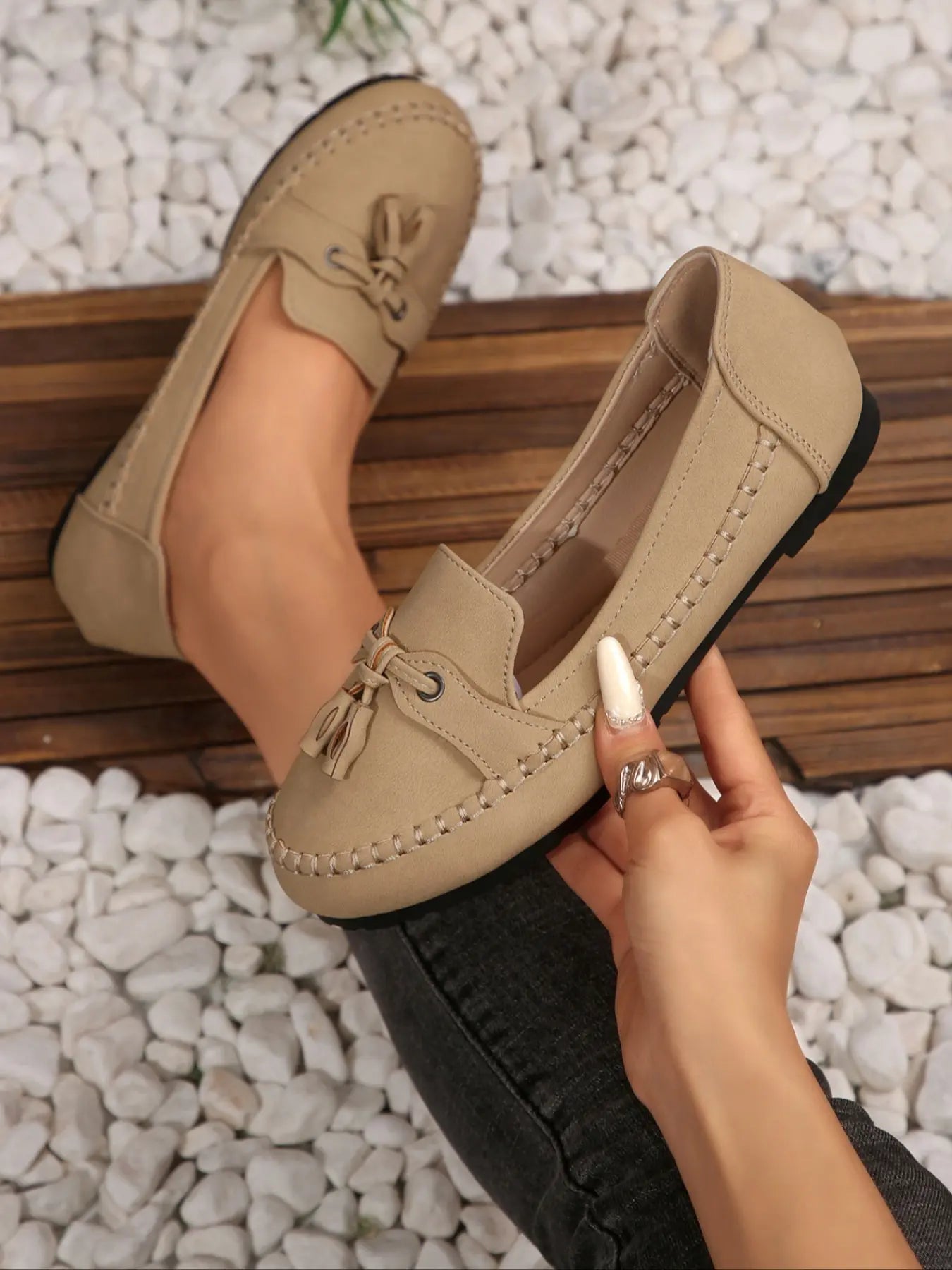 Women's Floral Faux Leather Flats – Round Toe, Slip-On, Breathable