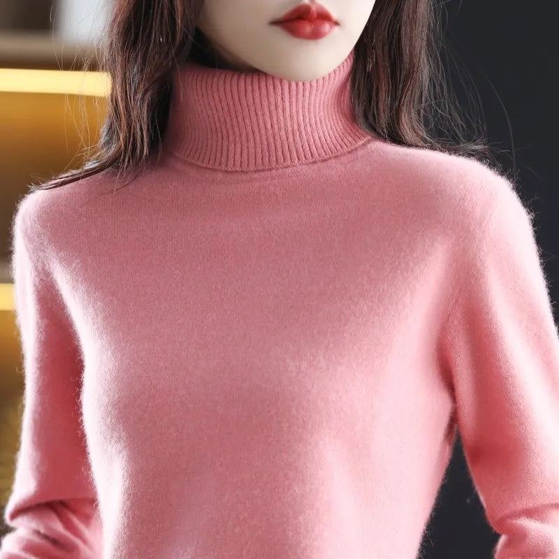 AuroraWeave Women's Cashmere Turtleneck Sweater - Autumn Knit