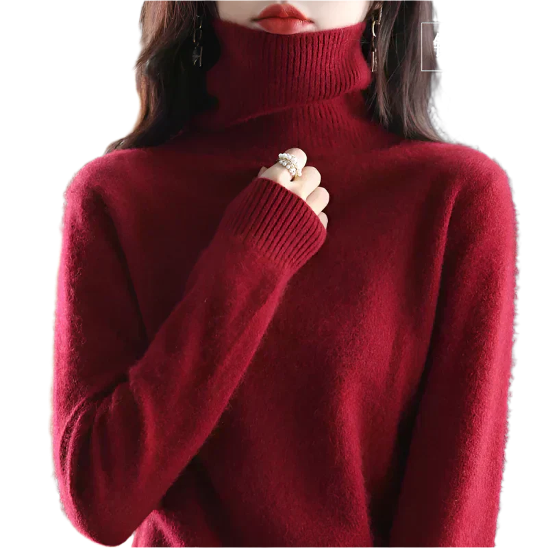 AuroraWeave Women's Cashmere Turtleneck Sweater - Autumn Knit