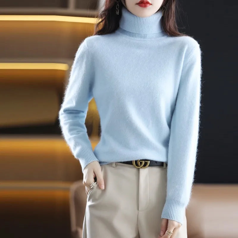 AuroraWeave Women's Cashmere Turtleneck Sweater - Autumn Knit
