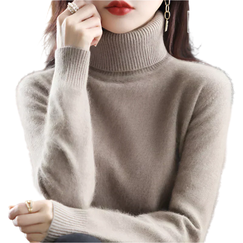 AuroraWeave Women's Cashmere Turtleneck Sweater - Autumn Knit