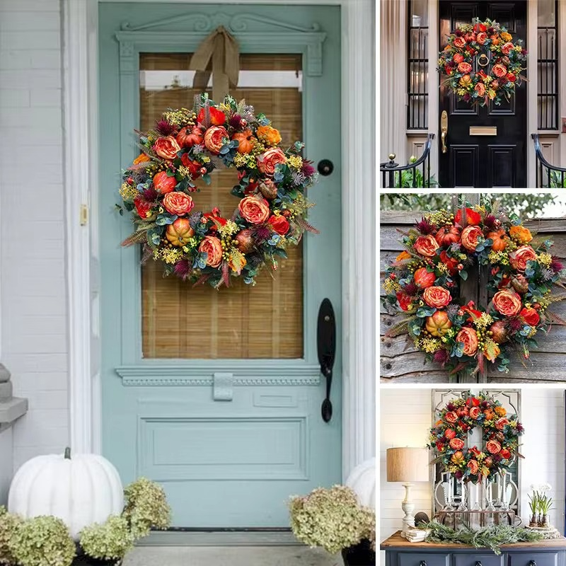 Peony Pumpkin Wreath 40cm Door Decor for Fall