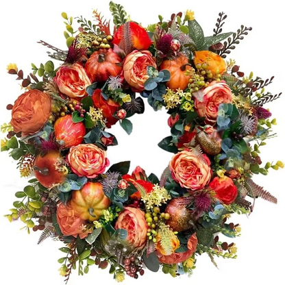 Peony Pumpkin Wreath 40cm Door Decor for Fall