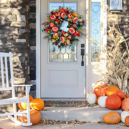 Peony Pumpkin Wreath 40cm Door Decor for Fall
