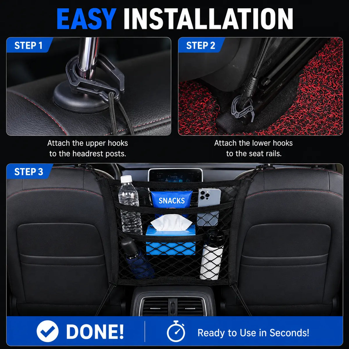 Universal 2 Layer Car Seat Net Storage Mesh Organizer Stretchy Fine Cargo Net Hook Pouch Holder