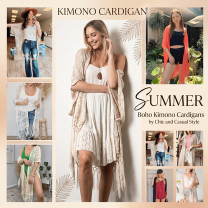 2026 Women’s Lightweight Knit Cardigan – Oversized Open Front, Hollow-Out Crochet Tassel Kimono Sweater for Spring & Summer