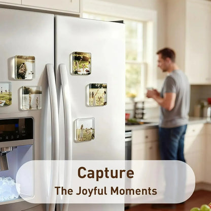 10 Pack 2" x 2" Clear Acrylic DIY Fridge Magnet Set with Adhesive Backing – Square Magnetic Photo Frames with Stunning 3D Effect