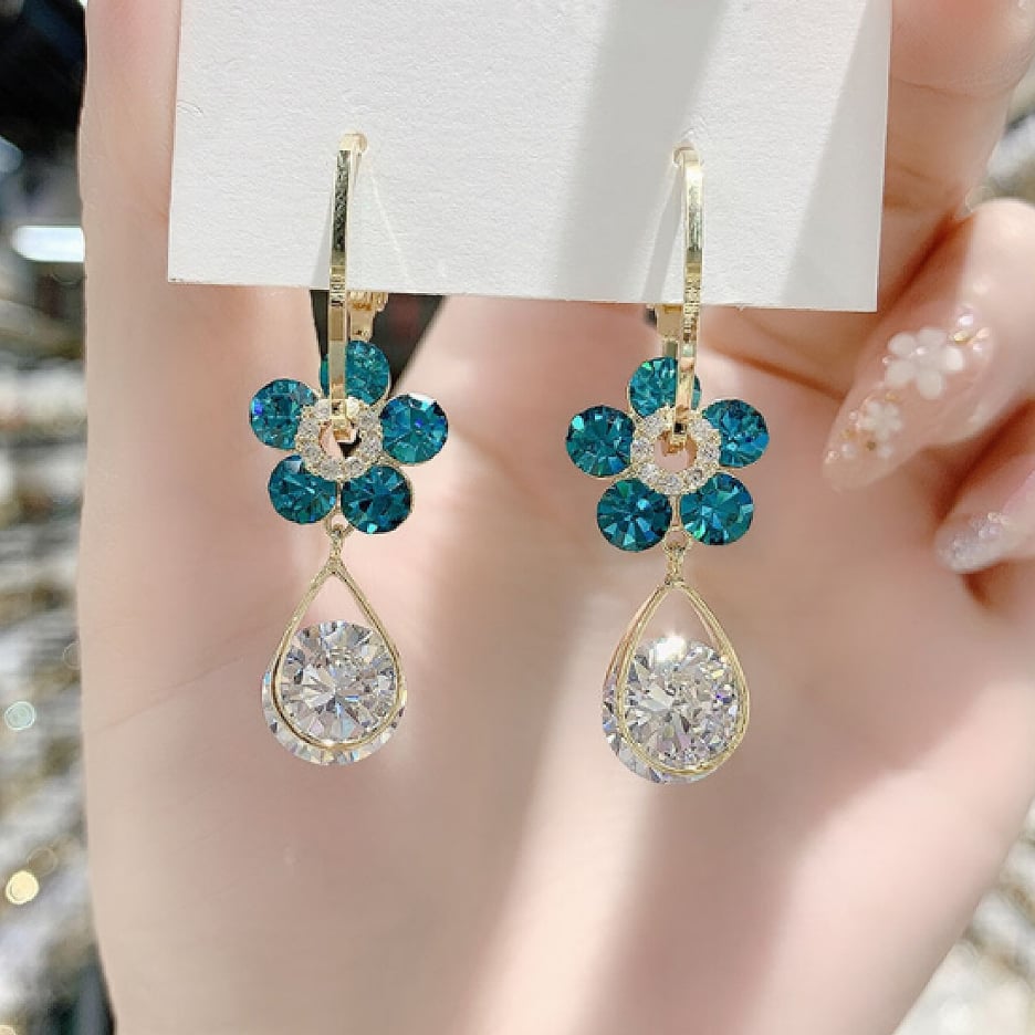 Floral Crystal Drop Earrings