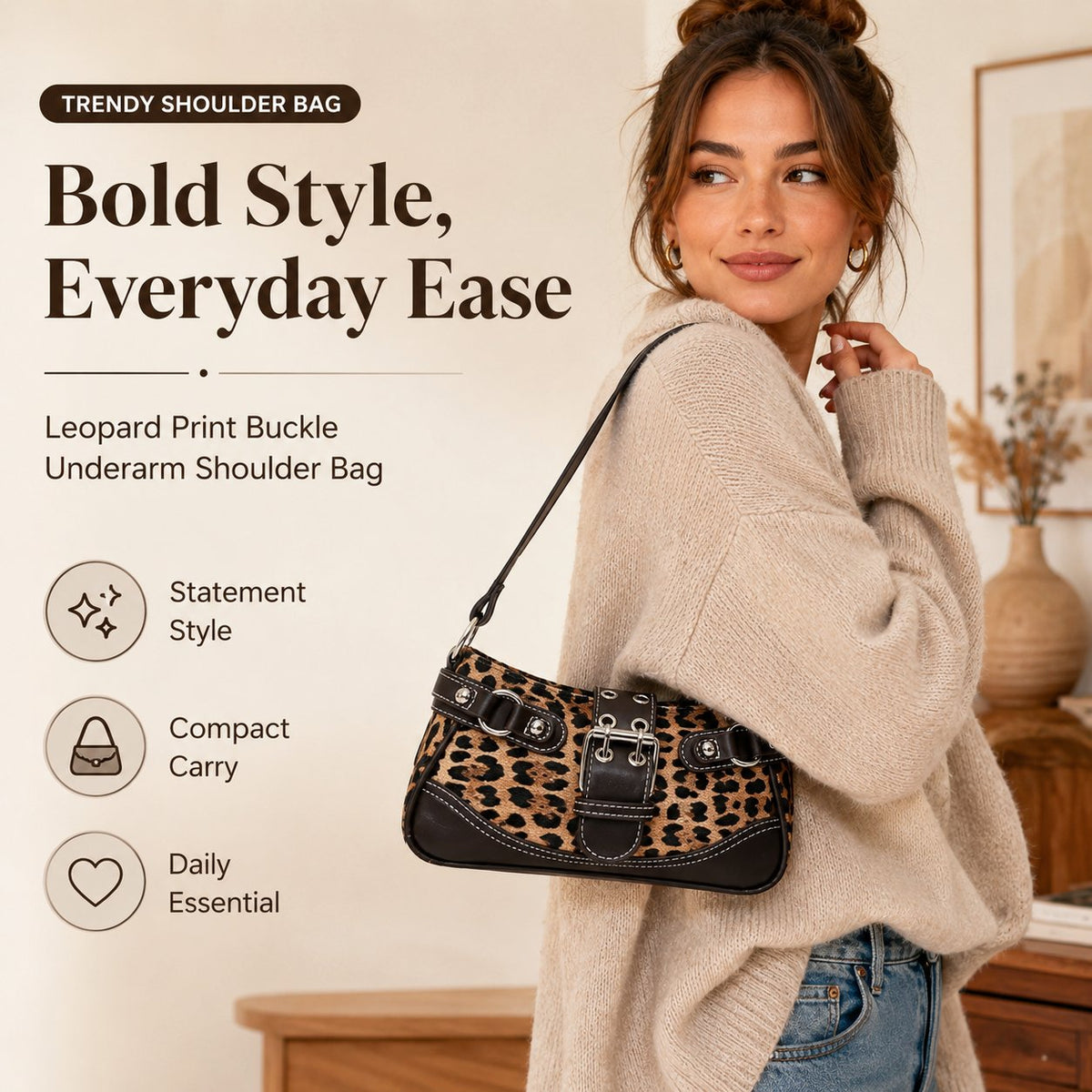 Trendy Leopard Print Underarm Shoulder Bag