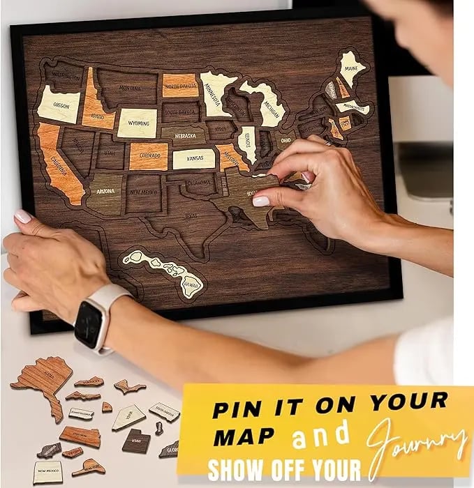 Wooden USA Travel Map PuzzleA Stylish Way to Track Your Journey & Memories