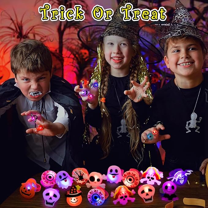 50 Pieces Each Box‼LED Light Halloween Glowing Ring | Flashing Light‑Up Party Favor for Halloween Night
