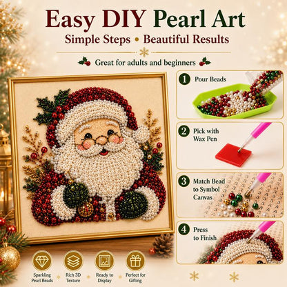 Frameless 3D Beaded Christmas Pearl Diamond Painting, Xmas Wreath Stocking Mosaic Art