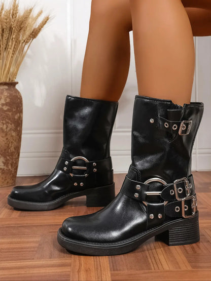 Women's Punk Vintage Ankle Boots – High Heel, Zip