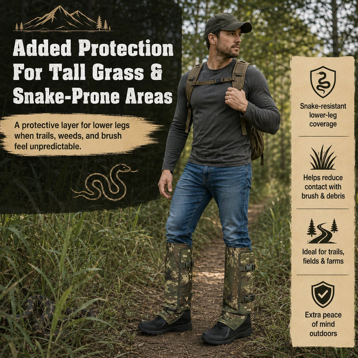 Snake-Resistant Outdoor Leg Gaiters
