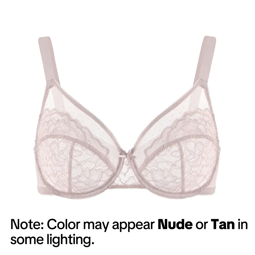 Enchante Floral Lace Plus Size Underwire Unlined Unpadded Minimizer Full Coverage Bra Women's Wear Comfortable Breathable Mesh Cup