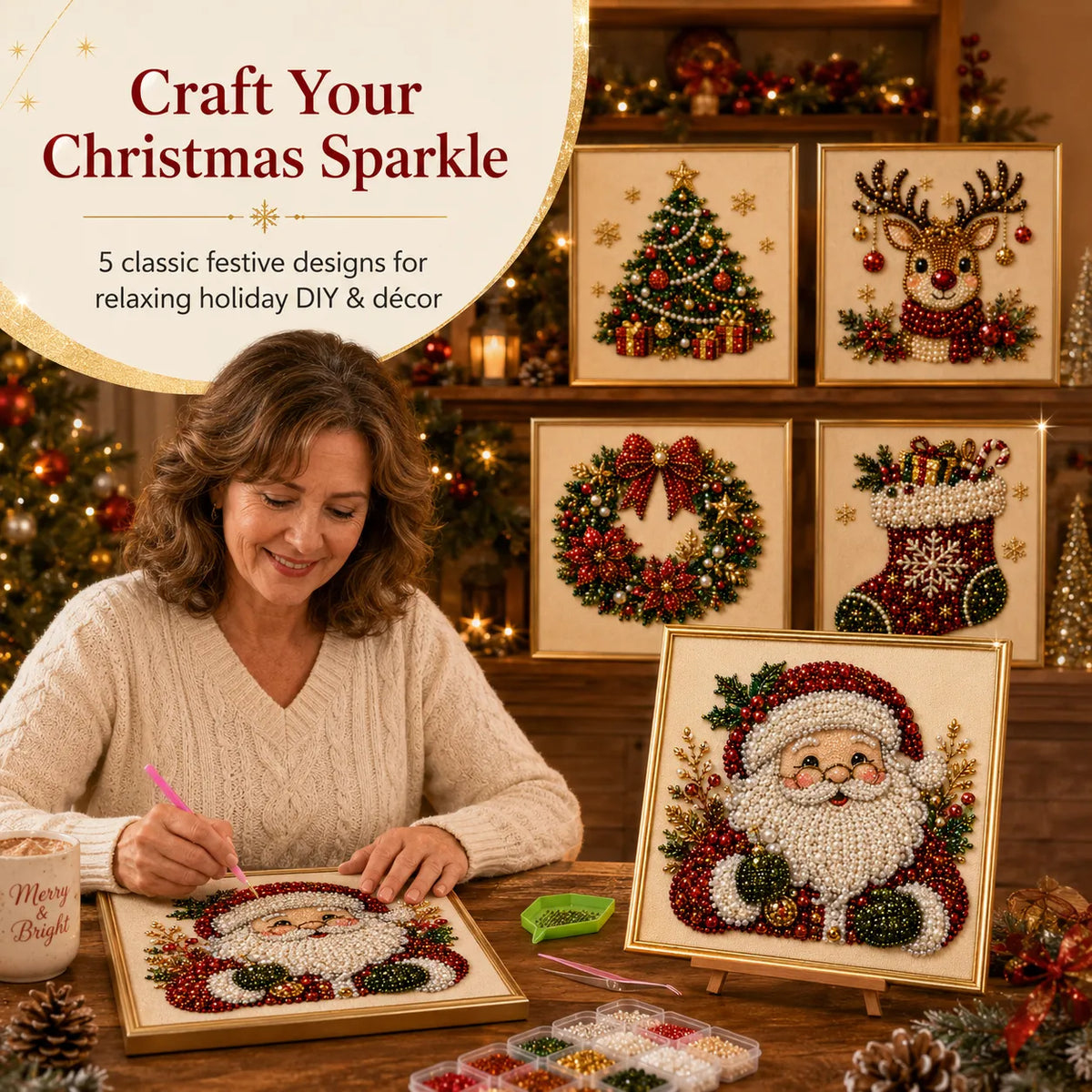 Relaxing & Beginner-Friendly - DIY Christmas Pearl Diamond Painting Art Kit With Frame