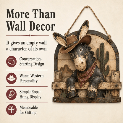 Rustic Cowboy Donkey Wall Hanging – Western Farmhouse Décor & Country Keepsake