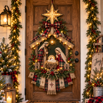 Last Day 50% OFF – DIY Lighted Christmas Nativity Scene Door Hanging Kit