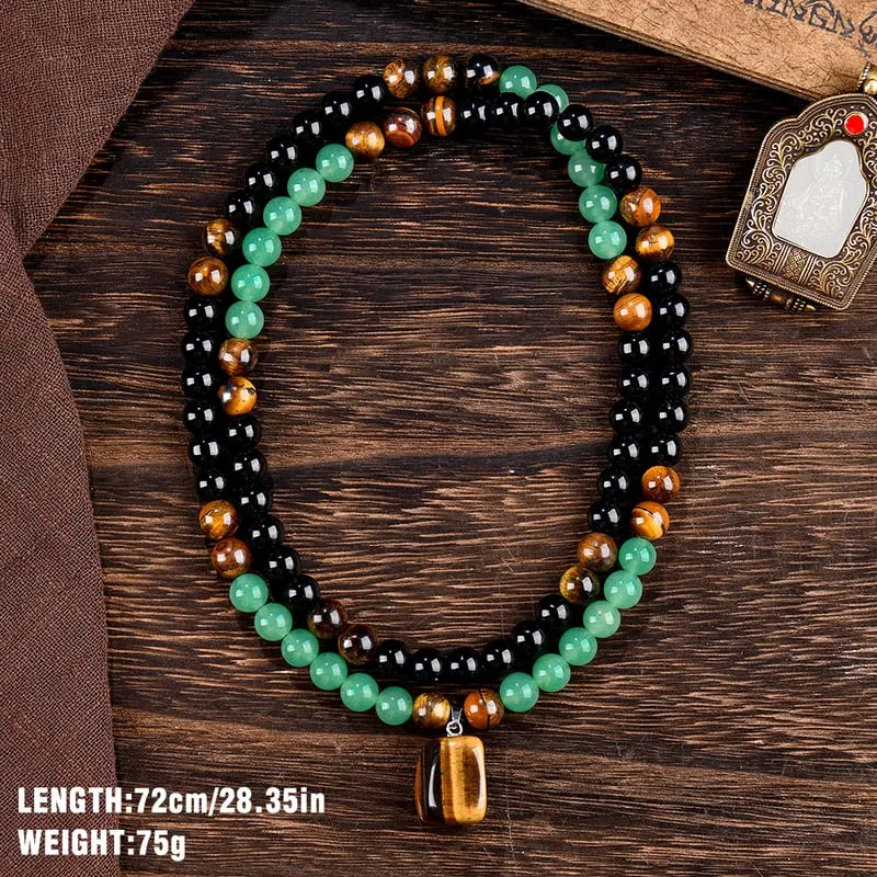 Money Attraction Necklace With GreenAventurine & Tiger Eye Pendant Healing Crystal Stone