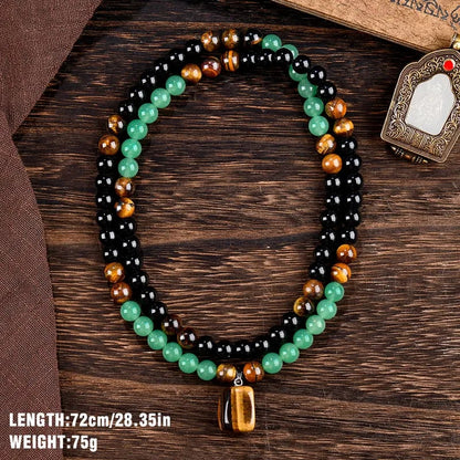 Money Attraction Necklace With GreenAventurine & Tiger Eye Pendant Healing Crystal Stone