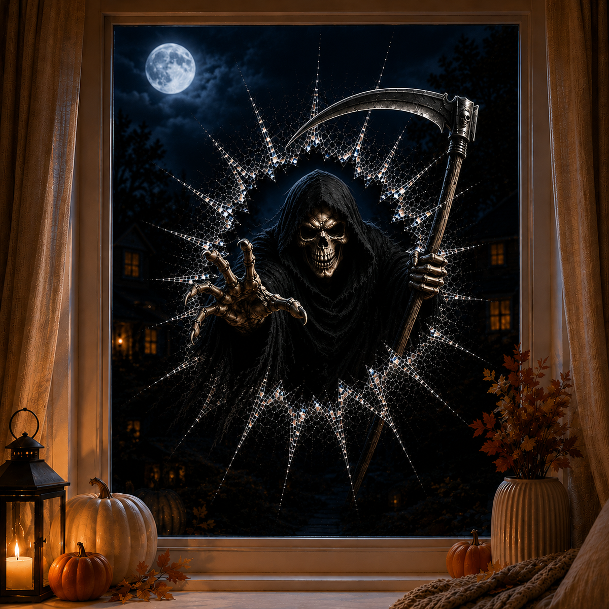 2026 Halloween Window Decals – 3D Crack Glass Spooky Decorations for a Haunted Halloween Scene