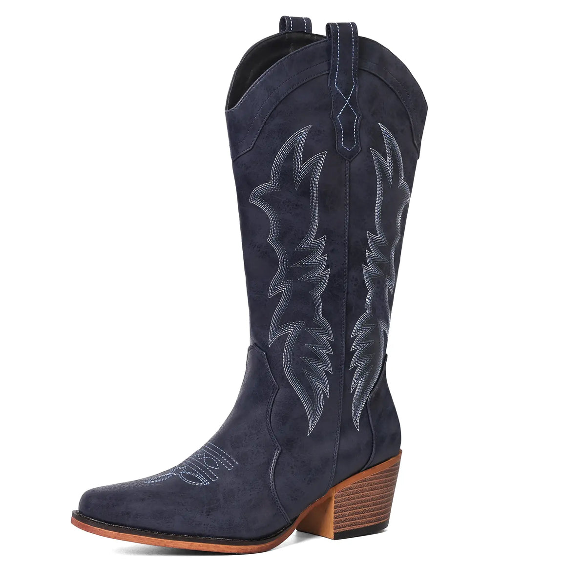 Women's Vintage Embroidered Boots – Western, Pointed Toe, Chunky Sole