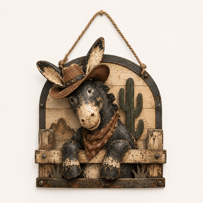 Rustic Cowboy Donkey Wall Hanging – Western Farmhouse Décor & Country Keepsake