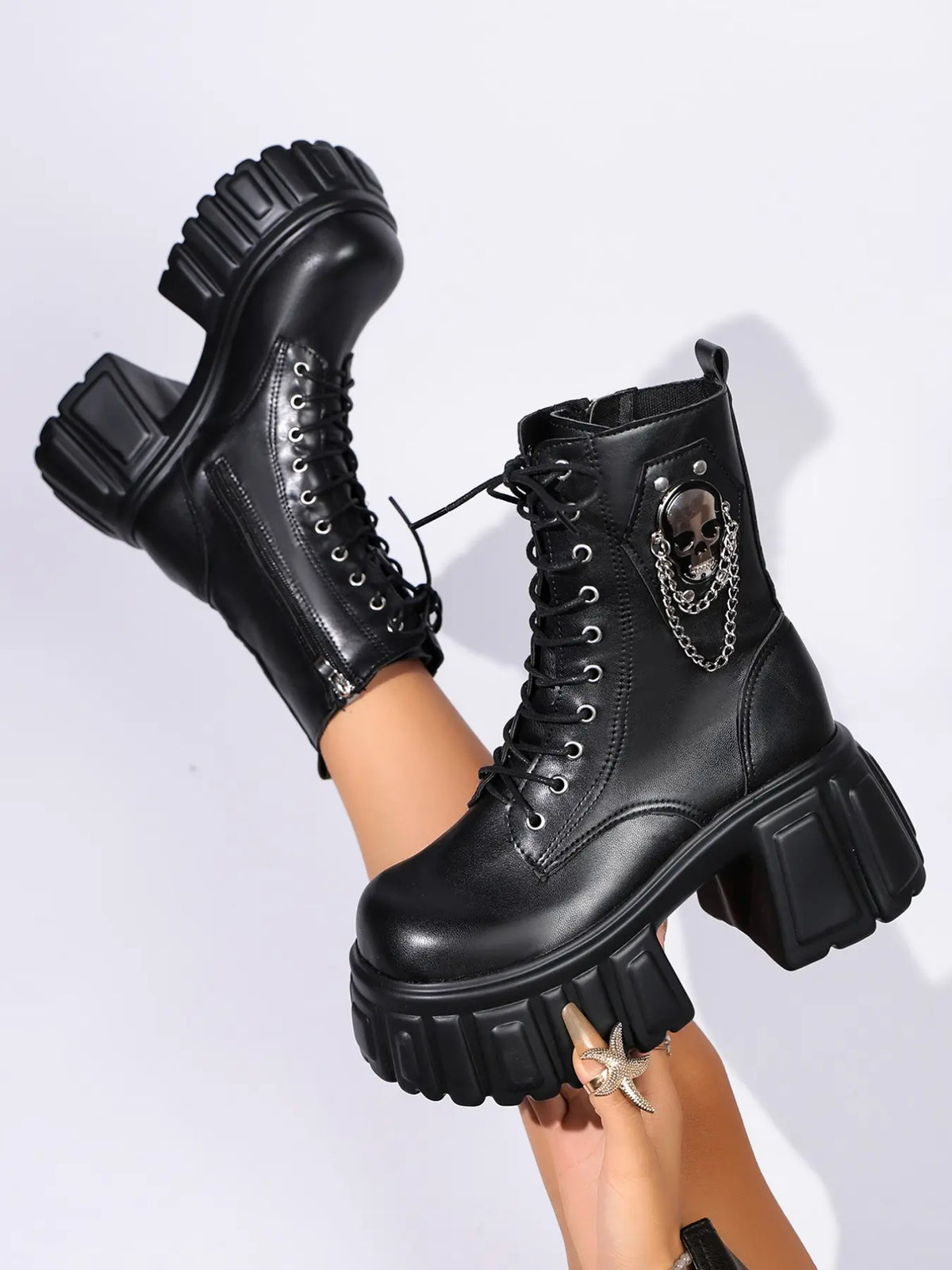 Women's Faux Leather Boots – Chunky Sole