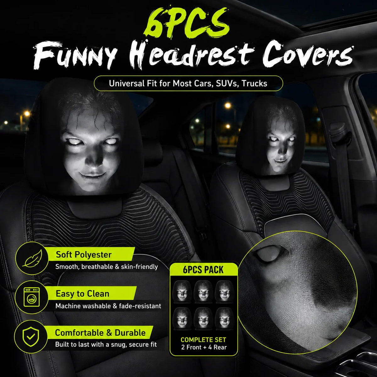 LAST DAY SALE 49% OFF- Funny Cartoon Car Headrest Covers – 2PCS Universal Fit