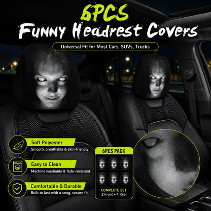 LAST DAY SALE 49% OFF- Funny Cartoon Car Headrest Covers – 2PCS Universal Fit