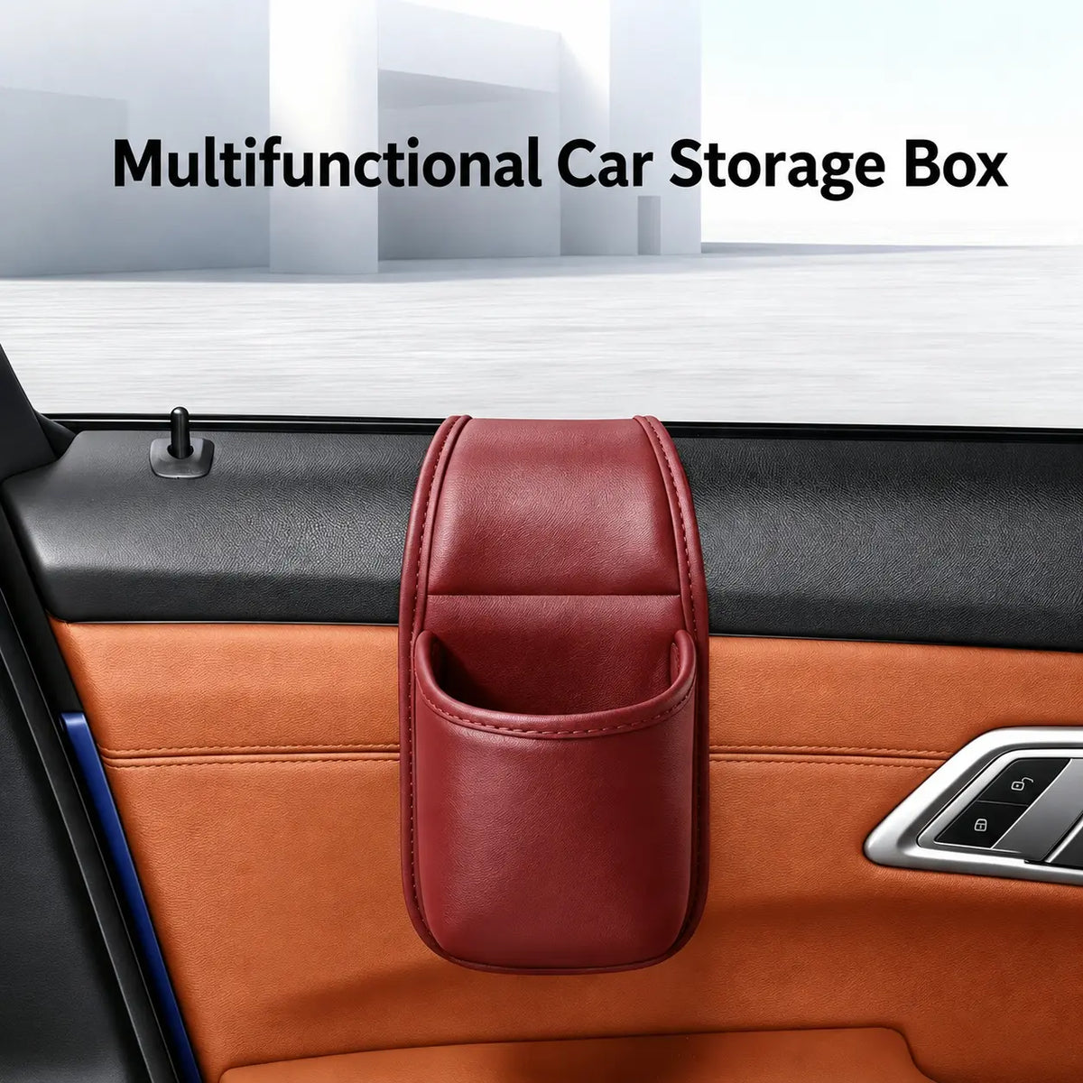Leather Car Door Storage Pocket - Double‑Layer Compartments