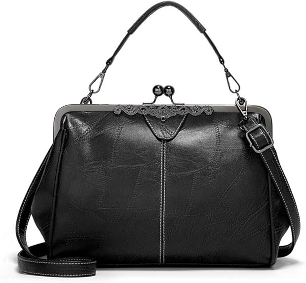 2026 New Elegant Waterproof Women’s Leather Kiss-Lock Tote Handbag