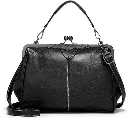 2026 New Elegant Waterproof Women’s Leather Kiss-Lock Tote Handbag