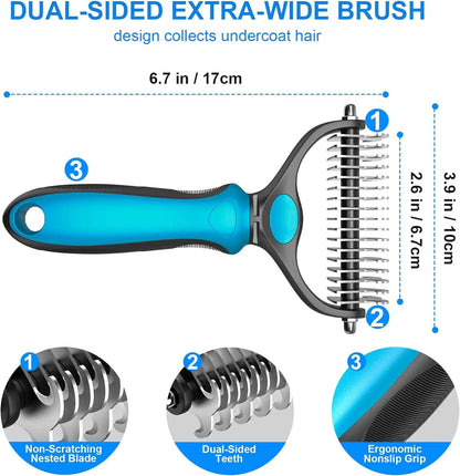 Pet Grooming Brush — Painless Shedding & Detangling Comb