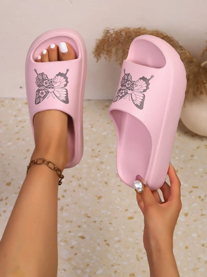 Women's Butterfly Print Cartoon Print Sandals – Open Toe, Chunky Sole, Lightweight