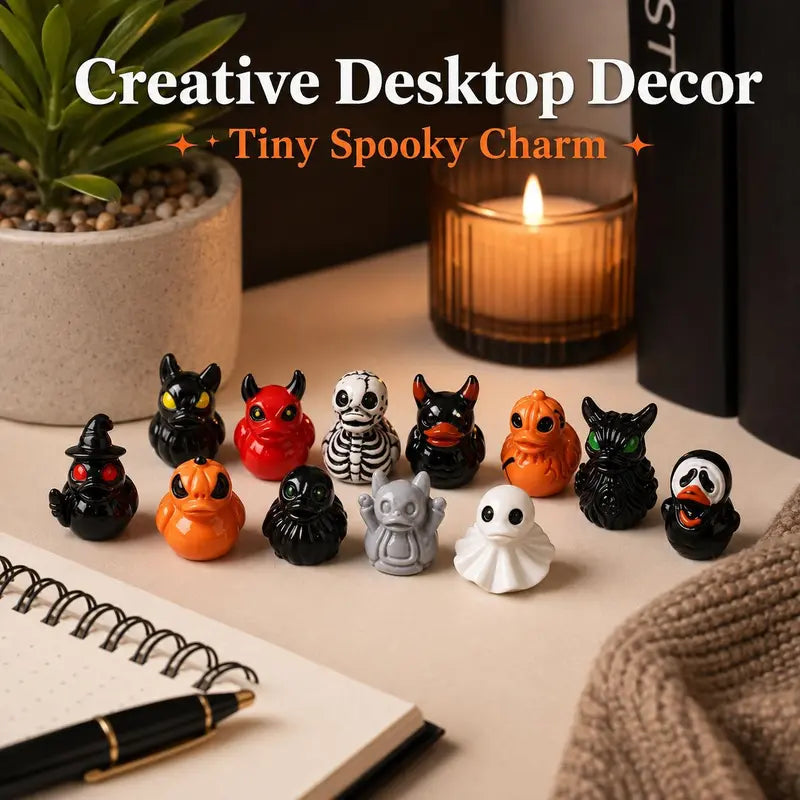 Mini Devil Ghost Skull Resin Ducks, Cute Spooky Desktop Decor, Creative Desktop Ornament